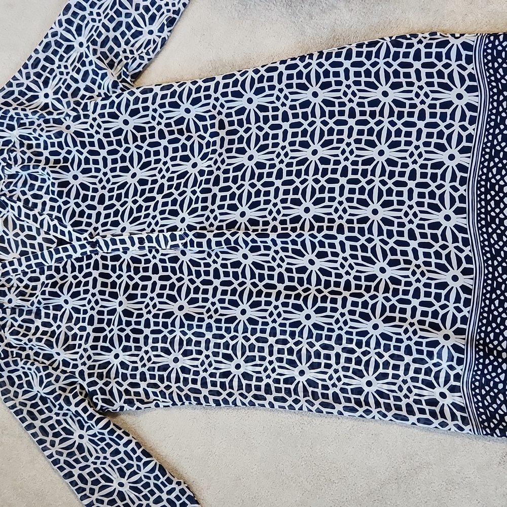 Women's Blue/White Patterned  Dress with Camisole Blue Slip  - Medium